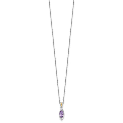 Sterling Silver 14K Gold Accent Marquise Amethyst Necklace 18"