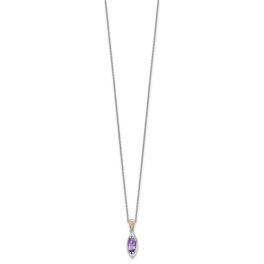 Sterling Silver 14K Gold Accent Marquise Amethyst Necklace 18"