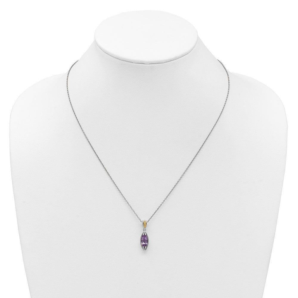Sterling Silver 14K Gold Accent Marquise Amethyst Necklace 18"