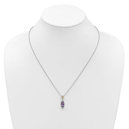 Sterling Silver 14K Gold Accent Marquise Amethyst Necklace 18"