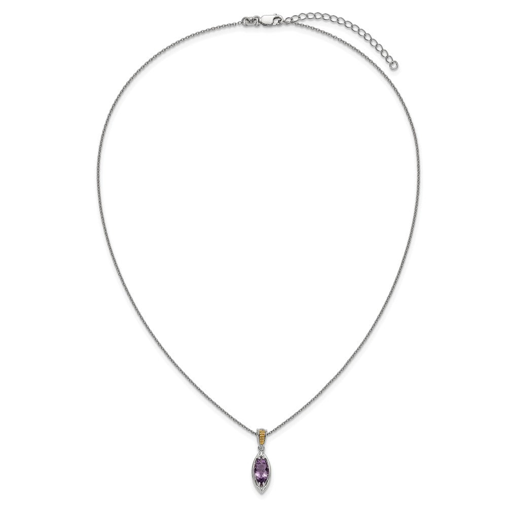 Sterling Silver 14K Gold Accent Marquise Amethyst Necklace 18"