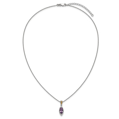 Sterling Silver 14K Gold Accent Marquise Amethyst Necklace 18"