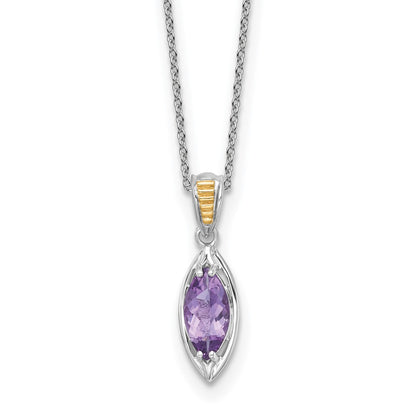 Sterling Silver 14K Gold Accent Marquise Amethyst Necklace 18"