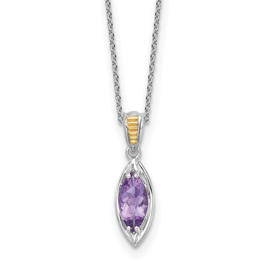 Sterling Silver 14K Gold Accent Marquise Amethyst Necklace 18"