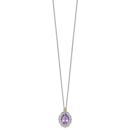 Sterling Silver 14K Gold Accent Oval Amethyst Vintage Necklace 18"