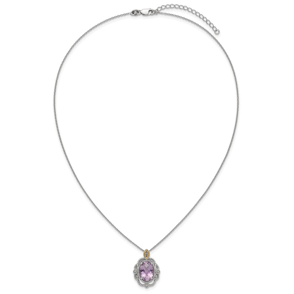 Sterling Silver 14K Gold Accent Oval Amethyst Vintage Necklace 18"