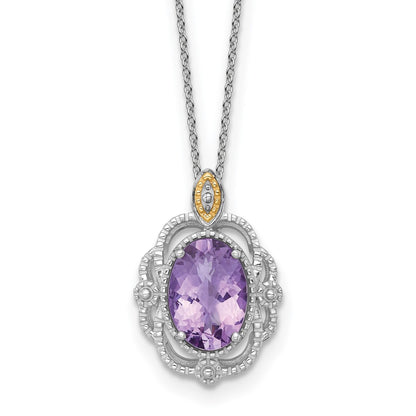 Sterling Silver 14K Gold Accent Oval Amethyst Vintage Necklace 18"
