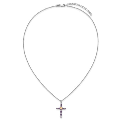 Sterling Silver with 14k -X- Accent Round Amethyst Cross Necklace 18"