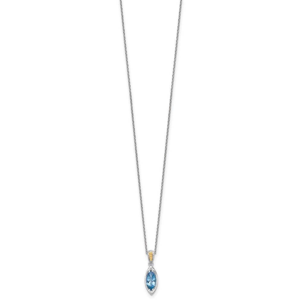 Sterling Silver 14K Gold Accent Marquise London Blue Topaz Navette Necklace 18"