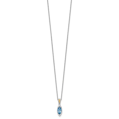 Sterling Silver 14K Gold Accent Marquise London Blue Topaz Navette Necklace 18"