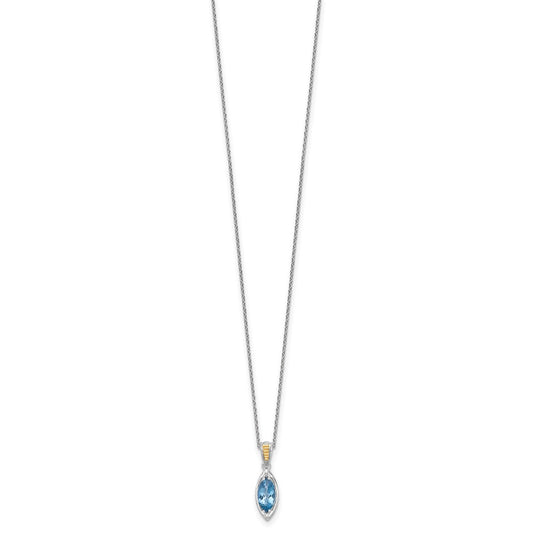 Sterling Silver 14K Gold Accent Marquise London Blue Topaz Navette Necklace 18"