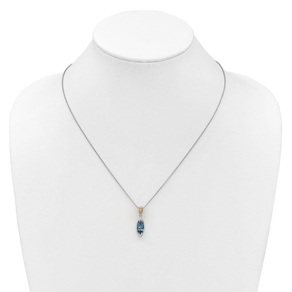 Sterling Silver 14K Gold Accent Marquise London Blue Topaz Navette Necklace 18"
