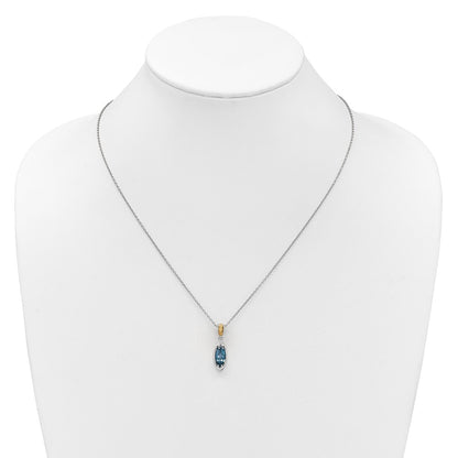 Sterling Silver 14K Gold Accent Marquise London Blue Topaz Navette Necklace 18"