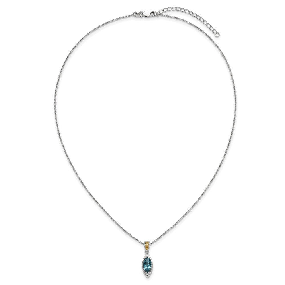 Sterling Silver 14K Gold Accent Marquise London Blue Topaz Navette Necklace 18"