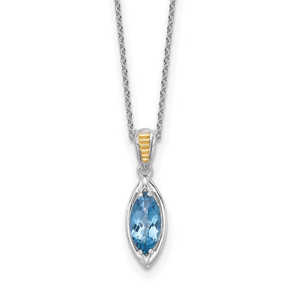 Sterling Silver 14K Gold Accent Marquise London Blue Topaz Navette Necklace 18"