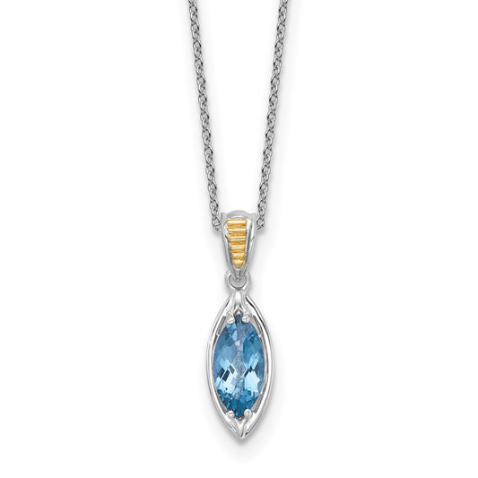 Sterling Silver 14K Gold Accent Marquise London Blue Topaz Navette Necklace 18"
