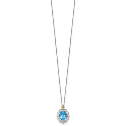 Sterling Silver 14K Gold Accent Oval Light Swiss Blue Topaz Vintage Necklace 18"