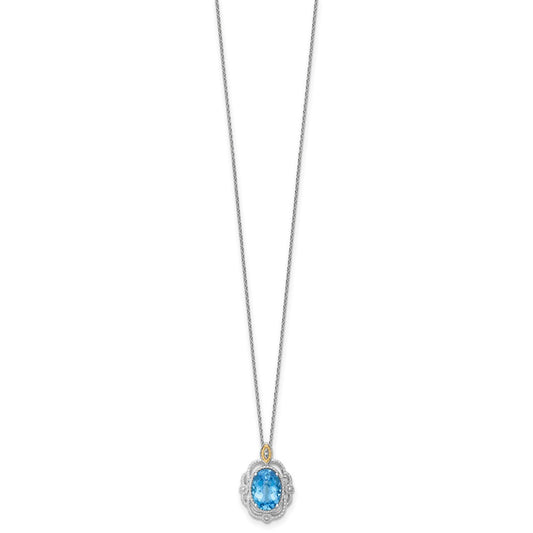 Sterling Silver 14K Gold Accent Oval Light Swiss Blue Topaz Vintage Necklace 18"