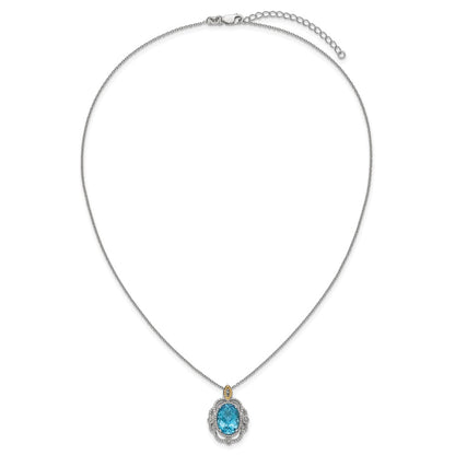 Sterling Silver 14K Gold Accent Oval Light Swiss Blue Topaz Vintage Necklace 18"