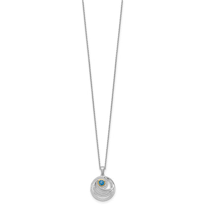 Sterling Silver 14K Gold Accent Round London Blue Topaz Swirl Circle Necklace 18"