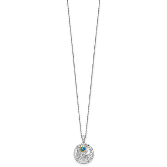 Sterling Silver 14K Gold Accent Round London Blue Topaz Swirl Circle Necklace 18"