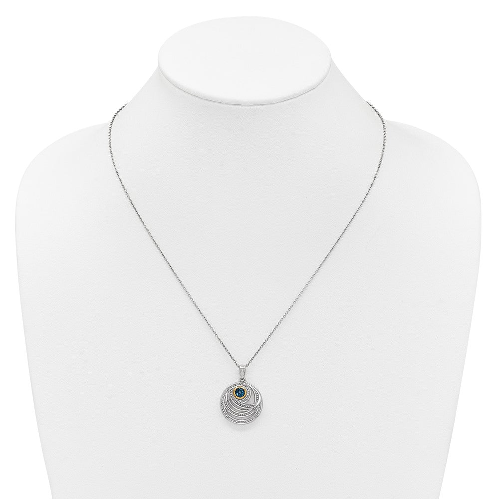 Sterling Silver 14K Gold Accent Round London Blue Topaz Swirl Circle Necklace 18"