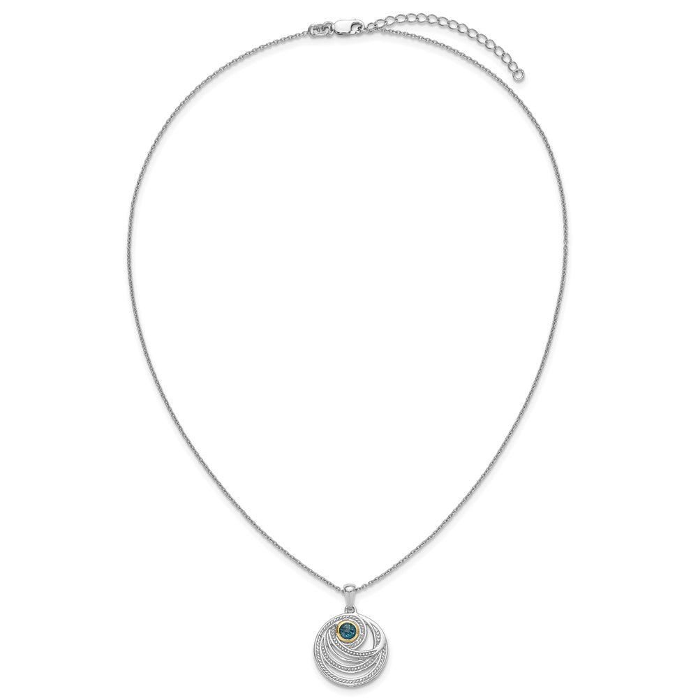 Sterling Silver 14K Gold Accent Round London Blue Topaz Swirl Circle Necklace 18"