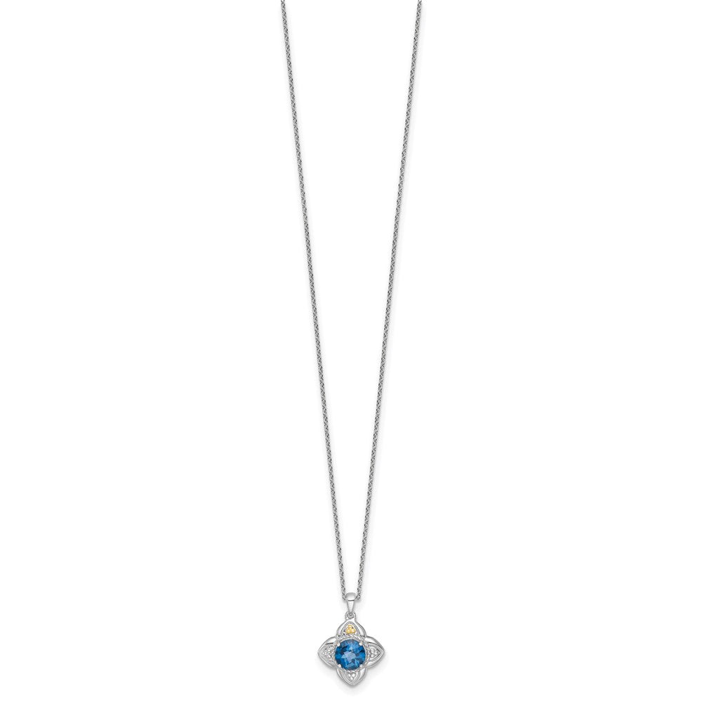 Sterling Silver 14K Gold Accent Round London Blue Topaz Flower Necklace 18"