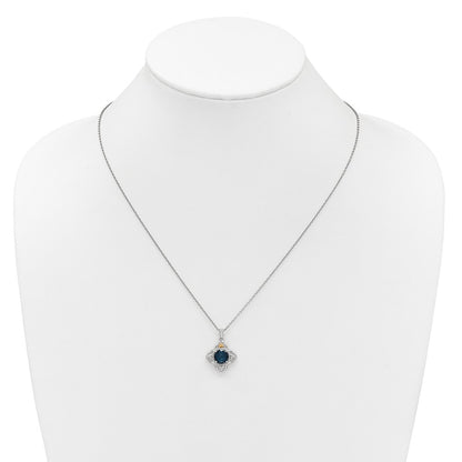 Sterling Silver 14K Gold Accent Round London Blue Topaz Flower Necklace 18"