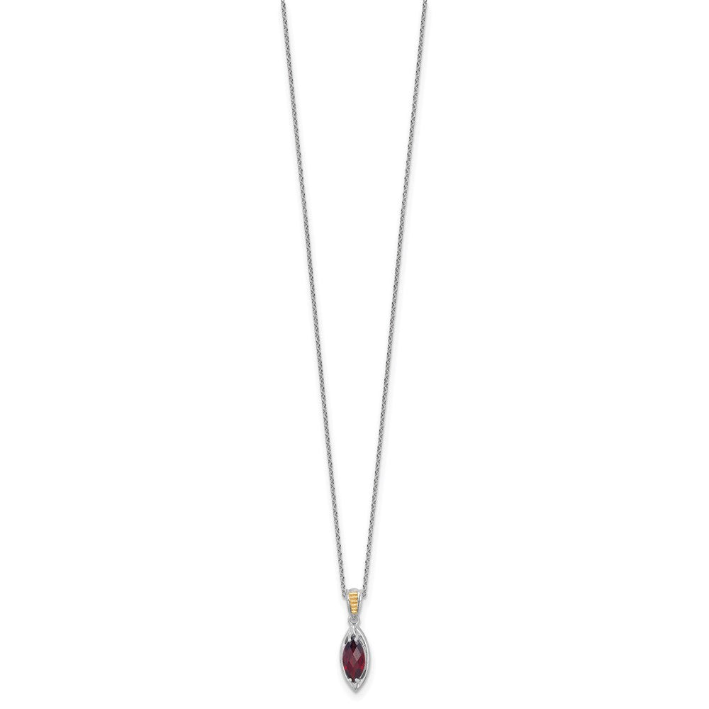 Sterling Silver 14K Gold Accent Marquise Garnet Navette Necklace 18"