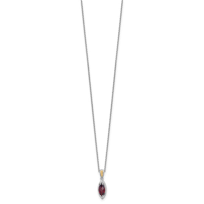 Sterling Silver 14K Gold Accent Marquise Garnet Navette Necklace 18"