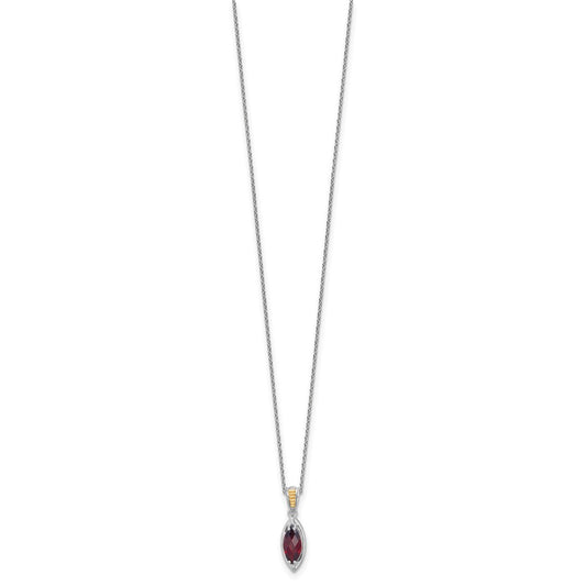 Sterling Silver 14K Gold Accent Marquise Garnet Navette Necklace 18"