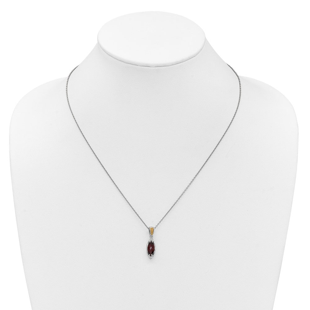Sterling Silver 14K Gold Accent Marquise Garnet Navette Necklace 18"