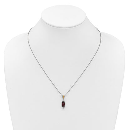 Sterling Silver 14K Gold Accent Marquise Garnet Navette Necklace 18"
