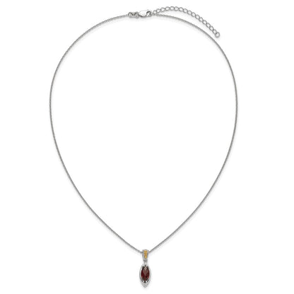 Sterling Silver 14K Gold Accent Marquise Garnet Navette Necklace 18"