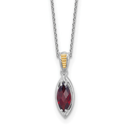 Sterling Silver 14K Gold Accent Marquise Garnet Navette Necklace 18"