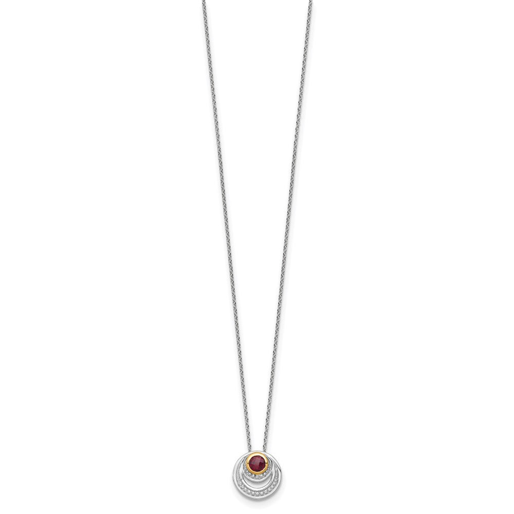 Sterling Silver 14K Gold Accent Round Garnet Swirl Circle Necklace 18"