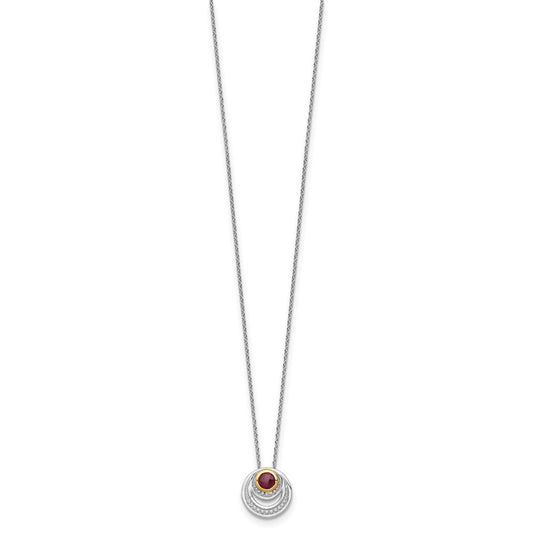 Sterling Silver 14K Gold Accent Round Garnet Swirl Circle Necklace 18"