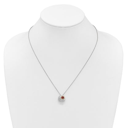 Sterling Silver 14K Gold Accent Round Garnet Swirl Circle Necklace 18"