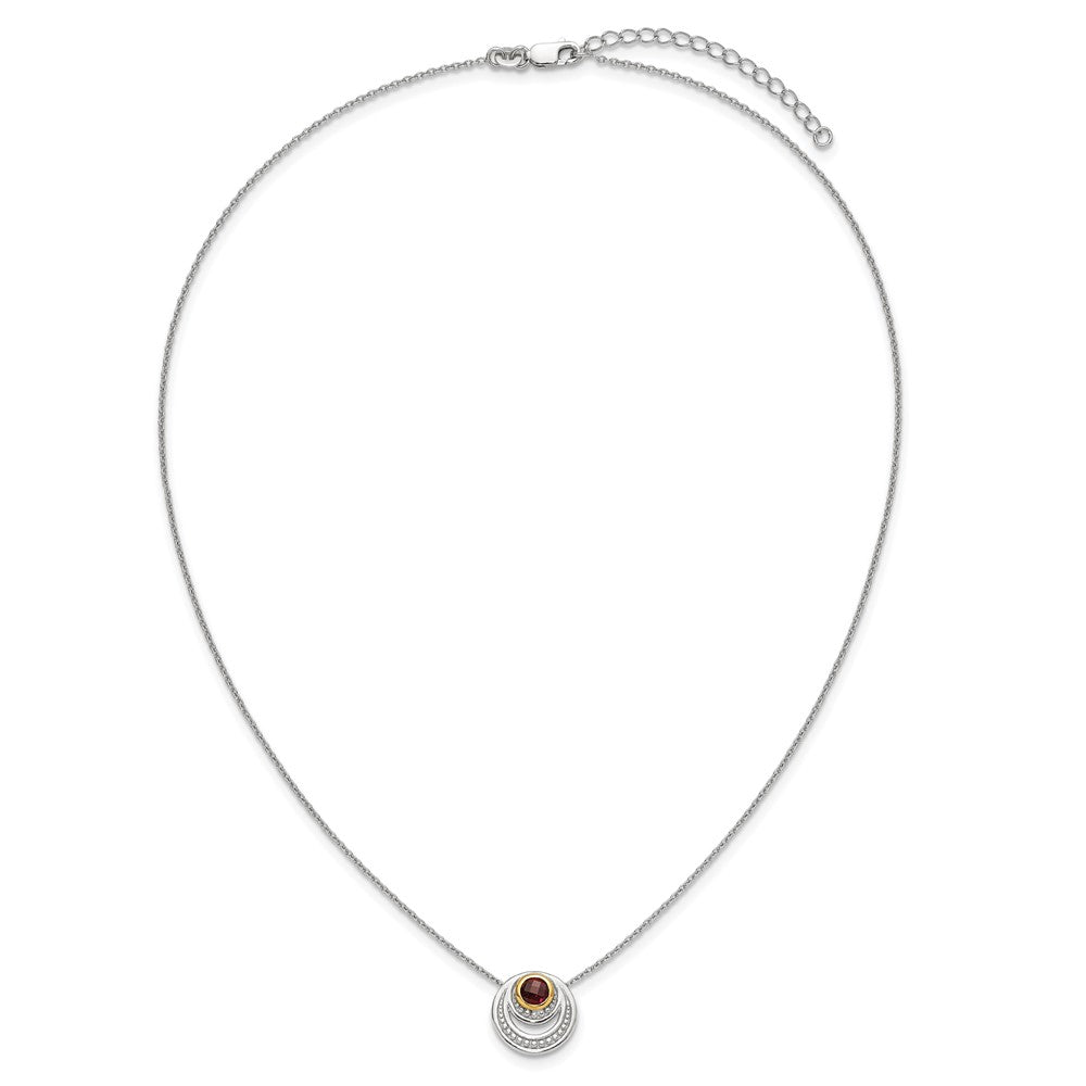 Sterling Silver 14K Gold Accent Round Garnet Swirl Circle Necklace 18"