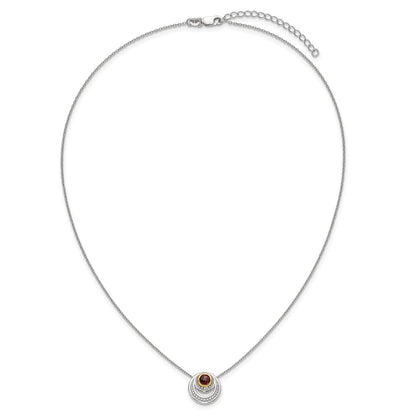 Sterling Silver 14K Gold Accent Round Garnet Swirl Circle Necklace 18"