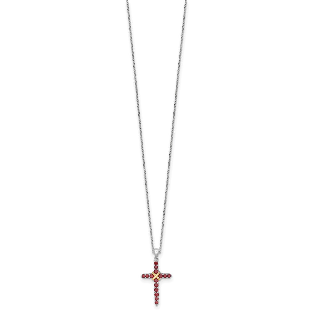 Sterling Silver with 14k -X- Accent Round Garnet Cross Necklace 18"