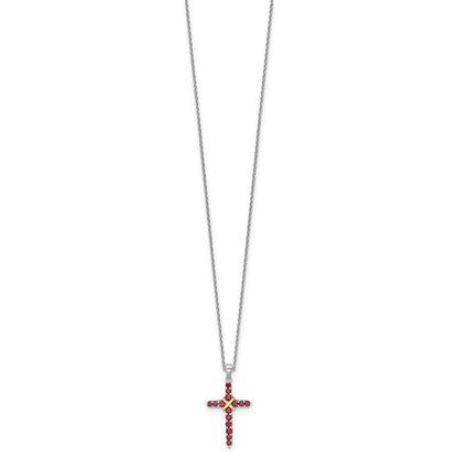Sterling Silver with 14k -X- Accent Round Garnet Cross Necklace 18"