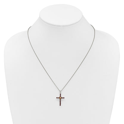 Sterling Silver with 14k -X- Accent Round Garnet Cross Necklace 18"