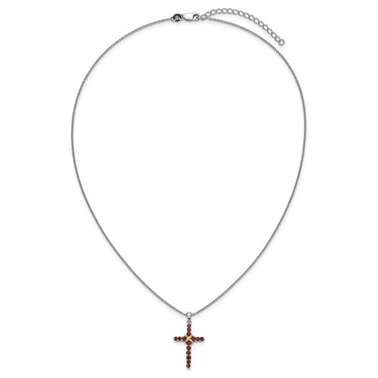 Sterling Silver with 14k -X- Accent Round Garnet Cross Necklace 18"