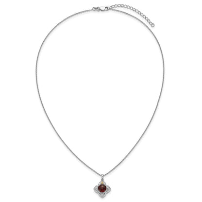 Sterling Silver 14K Gold Accent Round Garnet Flower Necklace 18"