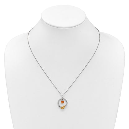 Sterling Silver Twisted Circle 14k Leaf Accent Round Citrine Dangle Necklace 18"