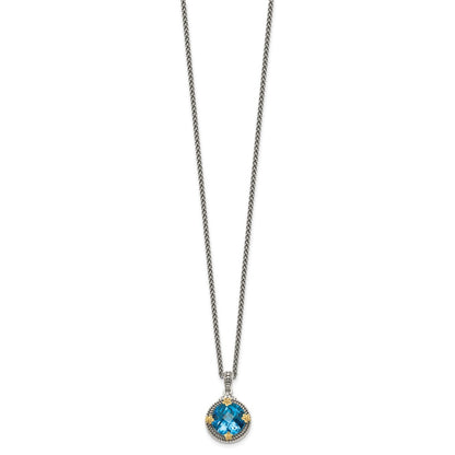 Sterling Silver 14K Gold Accent Round Swiss Blue Topaz Necklace 18"