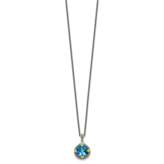 Sterling Silver 14K Gold Accent Round Swiss Blue Topaz Necklace 18"