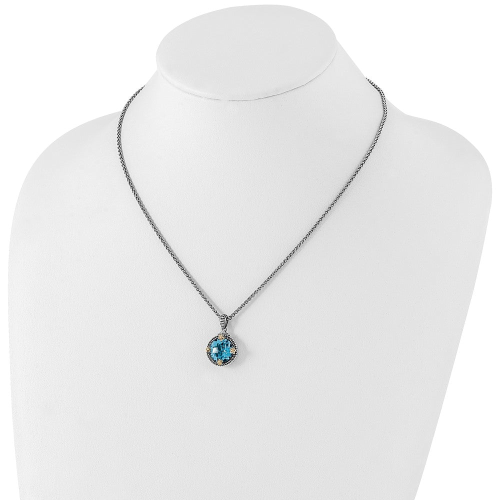 Sterling Silver 14K Gold Accent Round Swiss Blue Topaz Necklace 18"